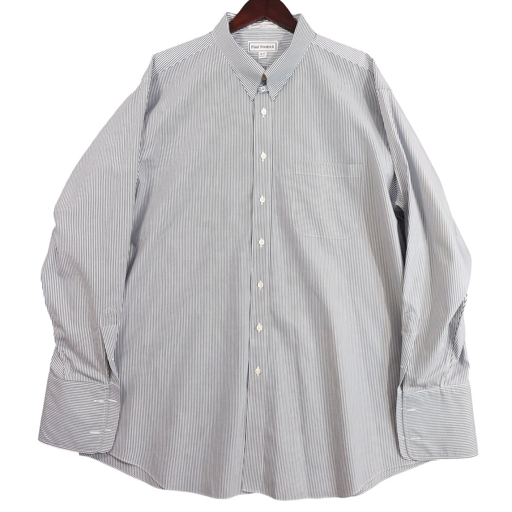 Paul Fredrick Dress Shirt Mens 19-37 Blue White Striped Non-Iron French Cuff